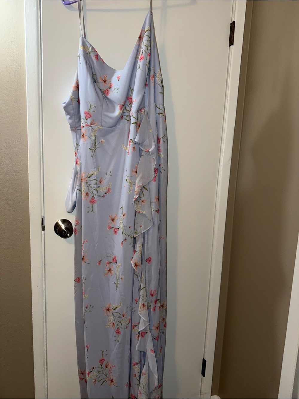Birdy Grey Light Blue Floral Maxi Slip Dress with Ruffle